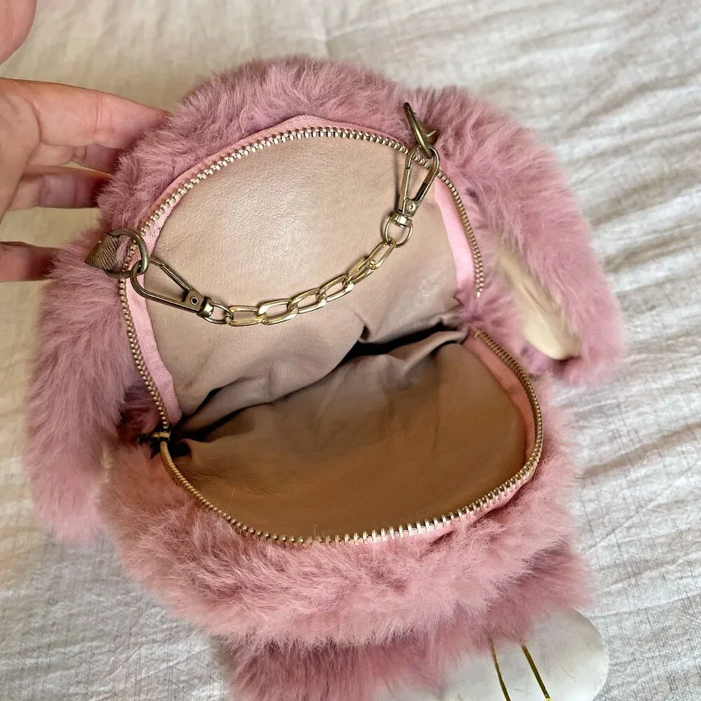 Pink Plush Easter Bunny Rabbit Purse Bag Stuffed Animal Toy Crossbody Accessory